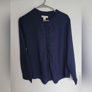 Coldwater Creek Dark Blue Button Down Shirt with Accent Beading